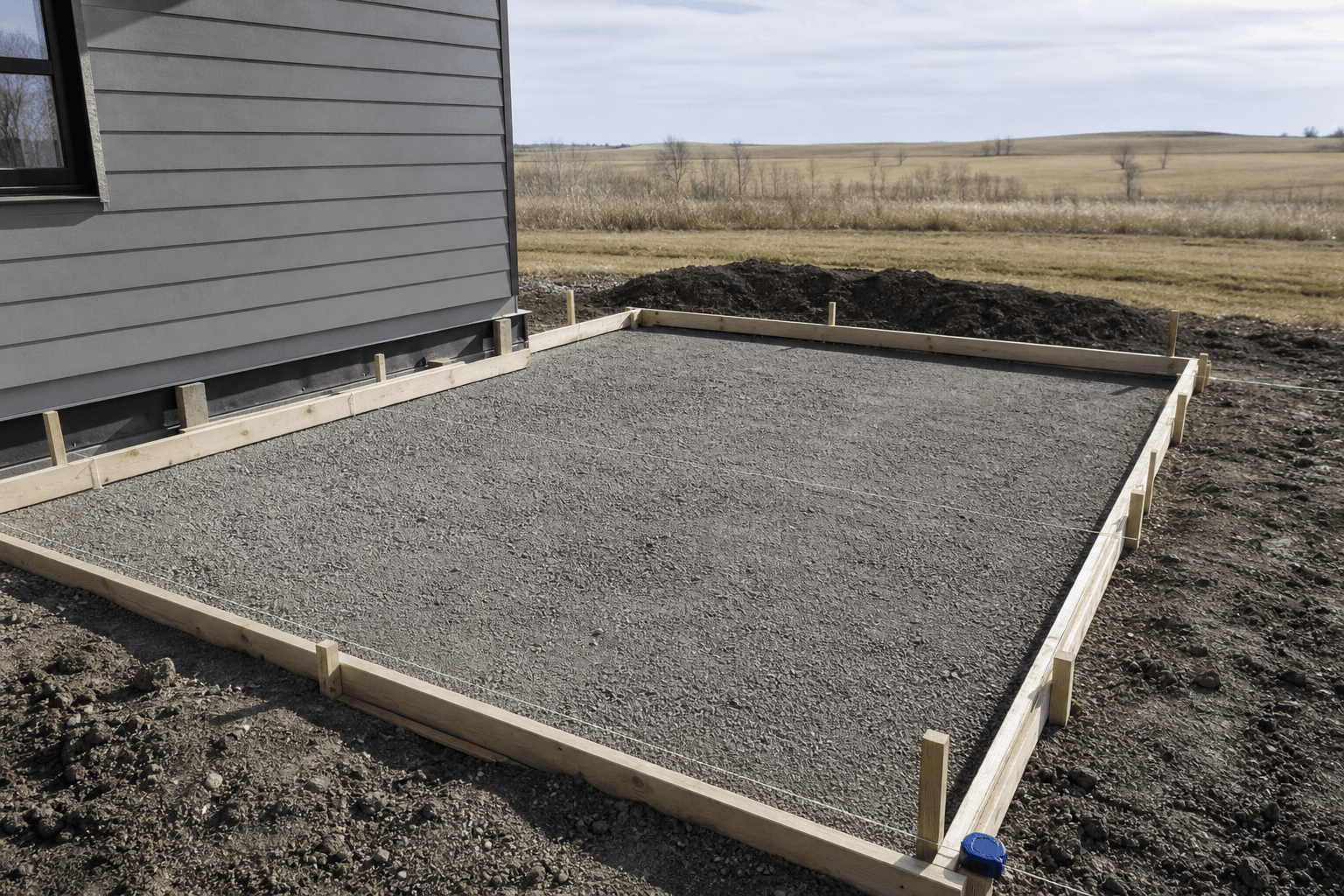 Illustrative prepared aggregate base contained by straight concrete formwork